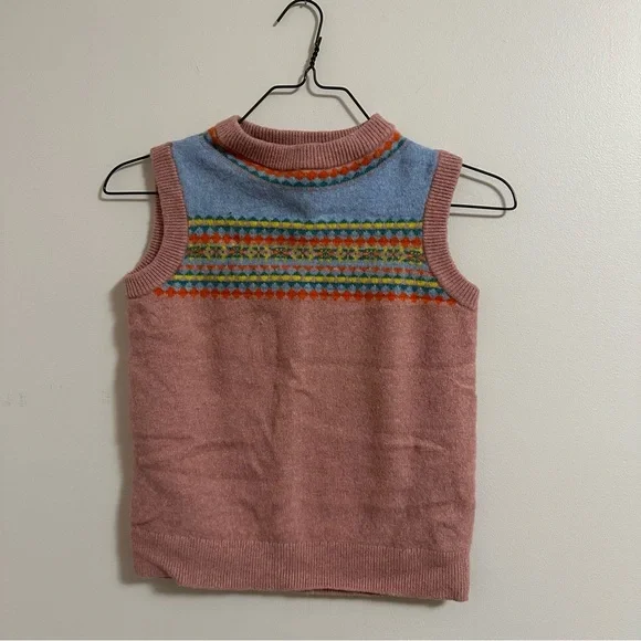 Boden Pink Fair Isle Sweater Tank with Blue Yoke - Picture 6 of 11